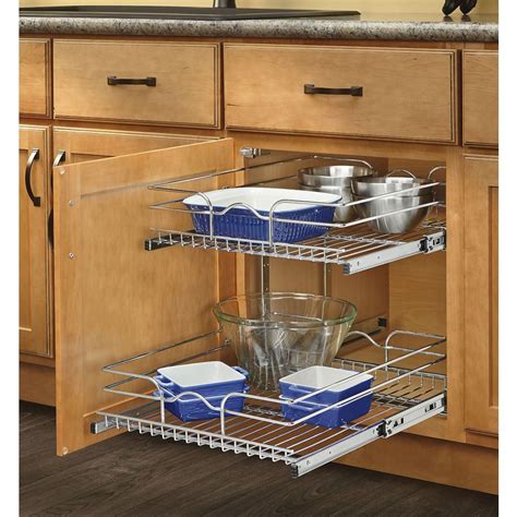 2 tier stainless steel pull out cabinet drawer basket|rev a shelf pull out organizer.